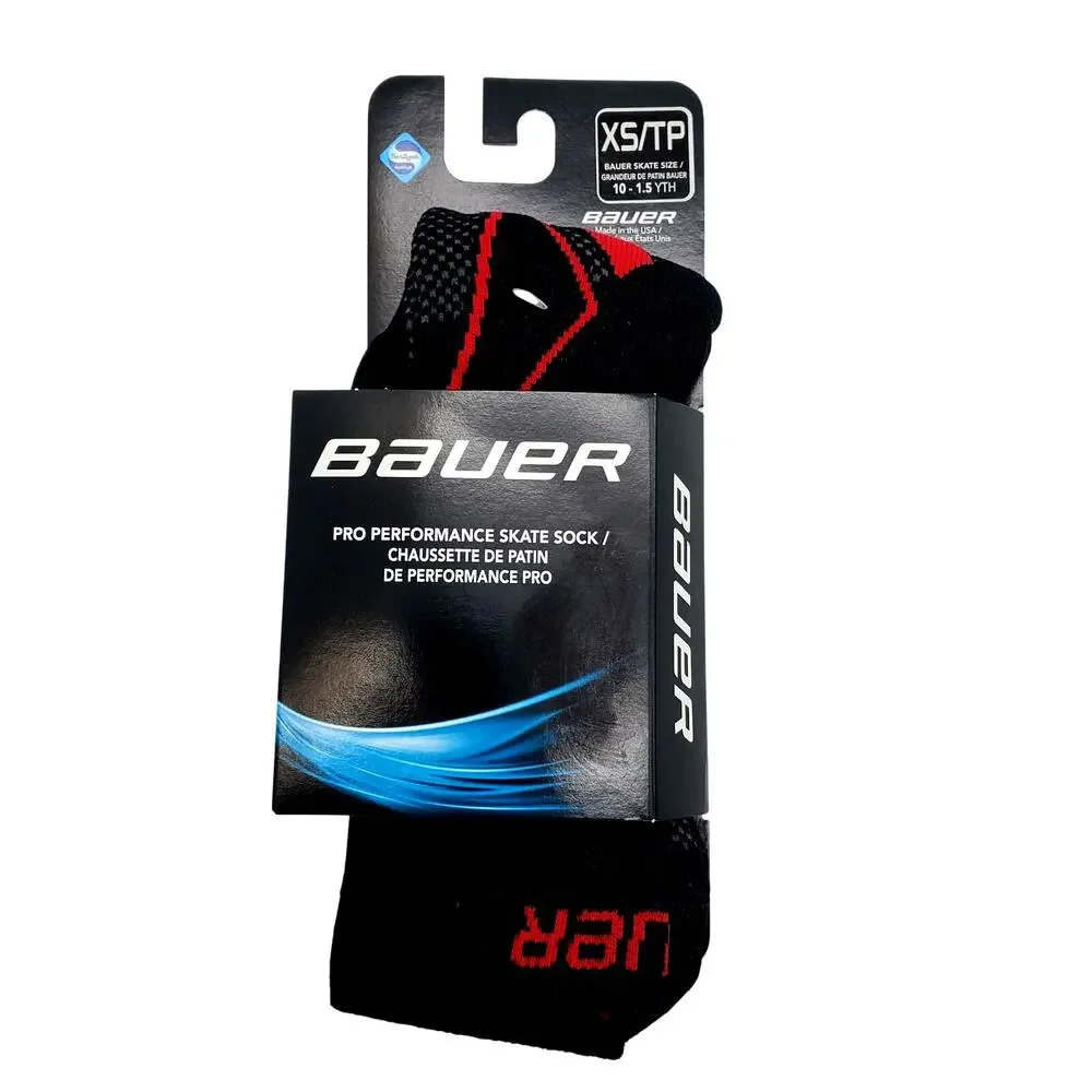 Bauer S19 Pro Performance Tall Skate Socks XS/TP 10-1.5 YOUTH Kids Black XS NIP